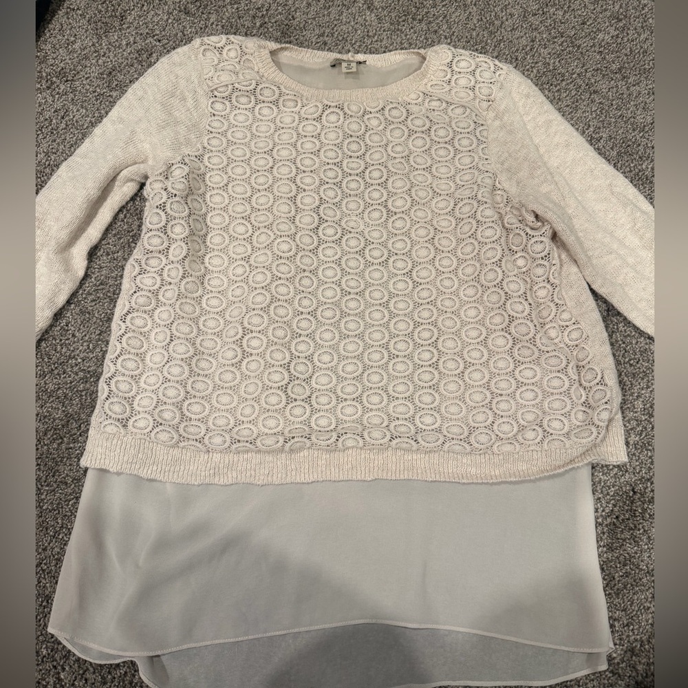Lucky Brand Cream Textured 3/4 Sleeve Knit Top